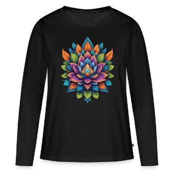 Fleur spirituelle Lotus Énergie Vitale Fleur de Vie - T-shirt manches longues Premium bio Femme - noir - Devant - Julia (174cm)