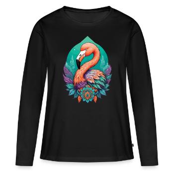 Flamingo Traumfänger Federn Mandala Design - Frauen Premium Bio Langarmshirt - Schwarz - Vorne - Julia (174cm)
