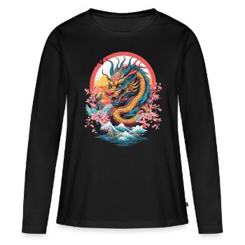 Japanischer Drache Design Aesthetic Streetwear - Frauen Premium Bio Langarmshirt - Schwarz - Vorne - Julia (174cm)