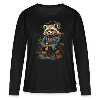 Chien viverrin Vintage saké japonais Art - T-shirt manches longues Premium bio Femme - noir - Devant - Julia (174cm)