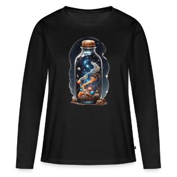 Outer Space en bouteille Boho Style Bohème Streetwear - T-shirt manches longues Premium bio Femme - noir - Devant - Julia (174cm)