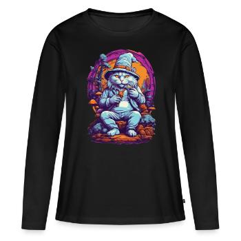 Champignons forestiers chat art psychédélique festival de musique - T-shirt manches longues Premium bio Femme - noir - Devant - Julia (174cm)