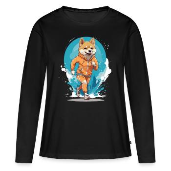 Running Shiba Dog Thrills Jogger - T-shirt manches longues Premium bio Femme - noir - Devant - Julia (174cm)