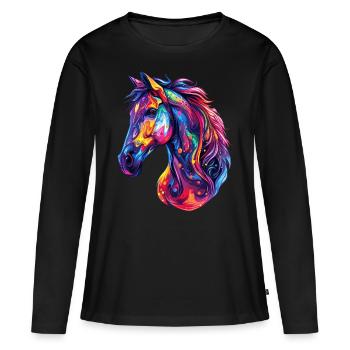 Ein psychedelischer Pferdekopf - Frauen Premium Bio Langarmshirt - Schwarz - Vorne - Julia (174cm)