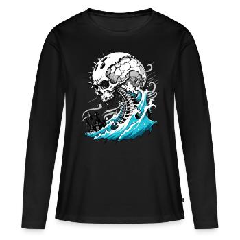 Crâne de tsunami // Vague d’eau de crâne FS0067 - T-shirt manches longues Premium bio Femme - noir - Devant - Julia (174cm)