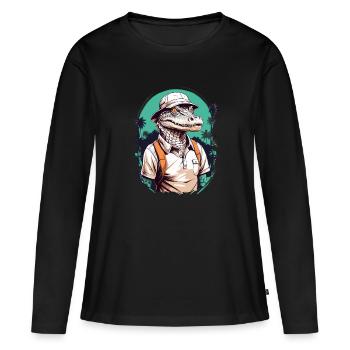 Golfer Krokodil Golfspieler Design Streetwear - Frauen Premium Bio Langarmshirt - Schwarz - Vorne - Julia (174cm)