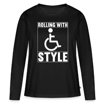 Personnes en fauteuil roulant Fauteuil roulant - T-shirt manches longues Premium bio Femme - noir - Devant - Julia (174cm)