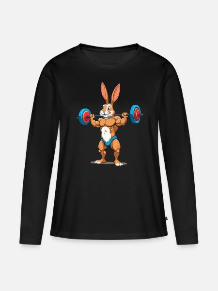 Osterhase Body Building Tier Lustiger Workout - Frauen Premium Bio Langarmshirt - Schwarz
