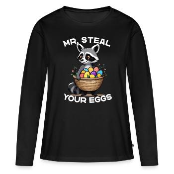 Lustiges Waschbär Ostereier Dieb Design - Frauen Premium Bio Langarmshirt - Schwarz - Vorne - Julia (174cm)