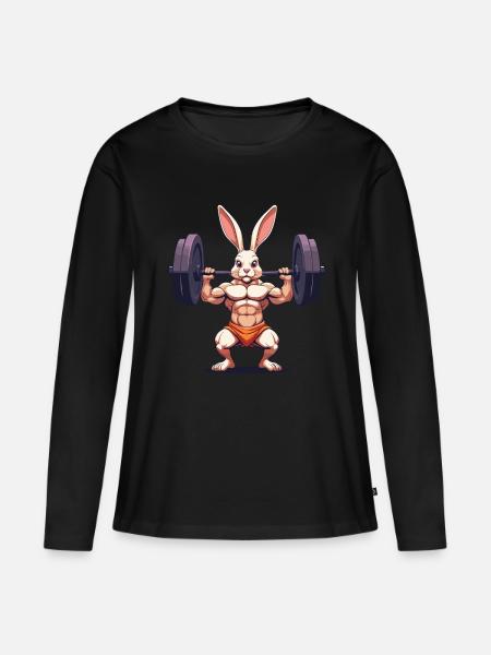Osterhase Body Building Tier Lustiger Workout - Frauen Premium Bio Langarmshirt - Schwarz