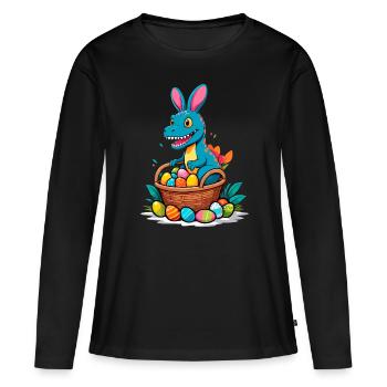 Dinosaure de Pâques emblématique Dinosaure lapin de Pâques - T-shirt manches longues Premium bio Femme - noir - Devant - Julia (174cm)