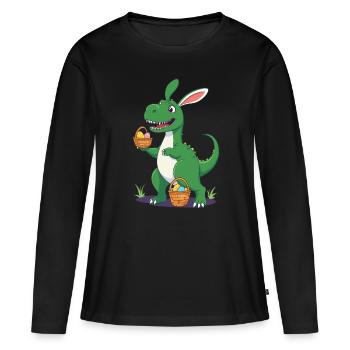 Dinosaure de Pâques emblématique Dinosaure lapin de Pâques - T-shirt manches longues Premium bio Femme - noir - Devant - Julia (174cm)