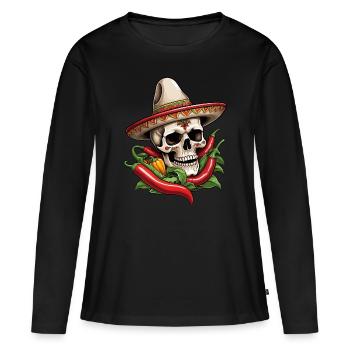 Esthétique Chili Skull Design Style mexicain - T-shirt manches longues Premium bio Femme - noir - Devant - Julia (174cm)