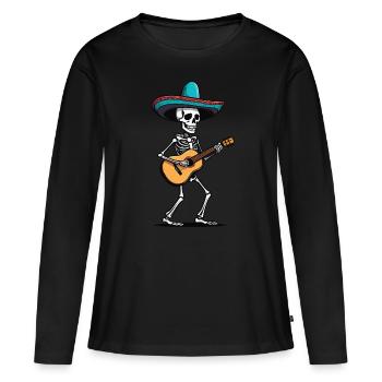 Mexican mariachi skeleton guitarist - Women's Premium Organic Long Sleeve Shirt - black - Front - Julia (174cm)