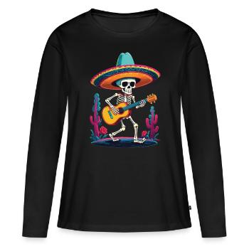 Skeleton Mexican Mariachi Guitar Player - Women's Premium Organic Long Sleeve Shirt - black - Front - Julia (174cm)