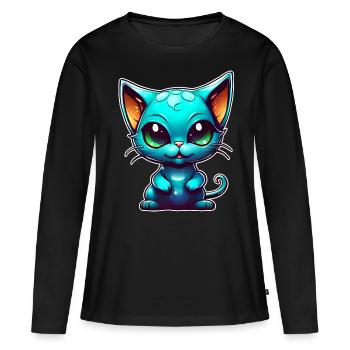 Chat extraterrestre mignon - T-shirt manches longues Premium bio Femme - noir - Devant - Julia (174cm)