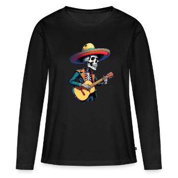 Mexican Mariachi Skeleton Guitarist Fiesta - Women's Premium Organic Long Sleeve Shirt - black - Front - Julia (174cm)