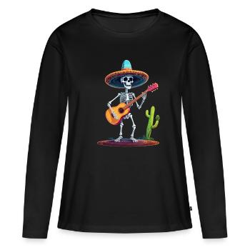 Mexican Mariachi Skeleton Guitarist Fiesta - Women's Premium Organic Long Sleeve Shirt - black - Front - Julia (174cm)