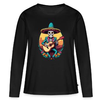 Mexican Mariachi Skeleton Guitarist Fiesta - Women's Premium Organic Long Sleeve Shirt - black - Front - Julia (174cm)