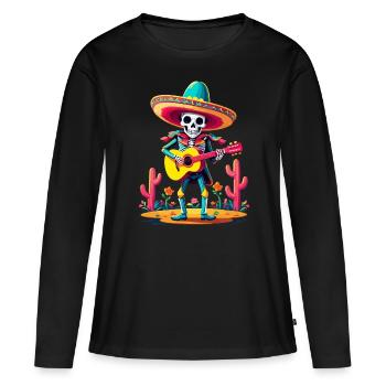Mexican mariachi skeleton guitarist - Women's Premium Organic Long Sleeve Shirt - black - Front - Julia (174cm)