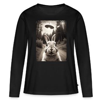 Lustiges Hasen Selfie Außerirdisches Raumschiff - Frauen Premium Bio Langarmshirt - Schwarz - Vorne - Julia (174cm)