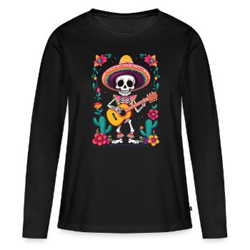 Mexican Mariachi Skeleton Guitarist Fiesta - Women's Premium Organic Long Sleeve Shirt - black - Front - Julia (174cm)