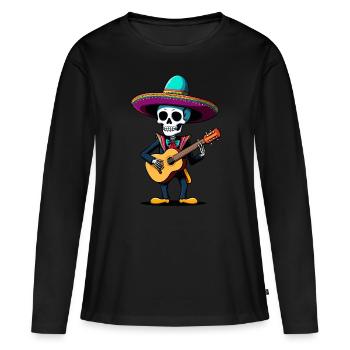 Mexican Mariachi Skeleton Guitarist Fiesta - Women's Premium Organic Long Sleeve Shirt - black - Front - Julia (174cm)