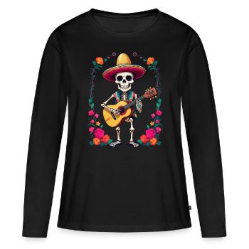 Mexican mariachi skeleton guitarist - Women's Premium Organic Long Sleeve Shirt - black - Front - Julia (174cm)