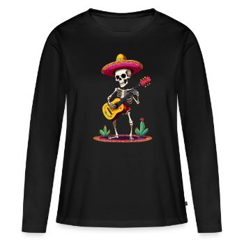Mexican mariachi skeleton guitarist - Women's Premium Organic Long Sleeve Shirt - black - Front - Julia (174cm)