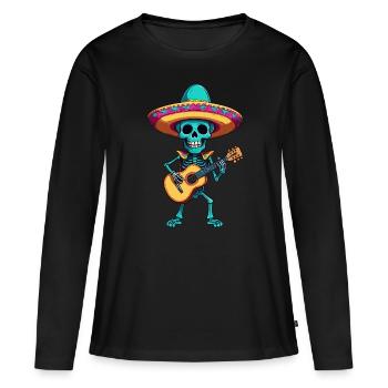 Mexican Mariachi Skeleton Guitarist Fiesta - Women's Premium Organic Long Sleeve Shirt - black - Front - Julia (174cm)