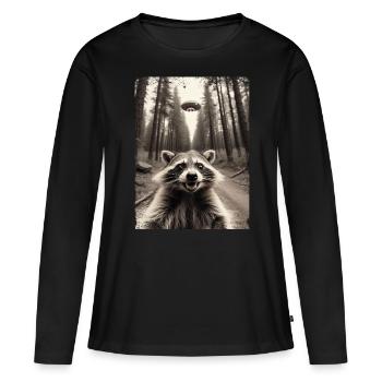 Lustiges Waschbär Selfie Außerirdisches Raumschiff - Frauen Premium Bio Langarmshirt - Schwarz - Vorne - Julia (174cm)