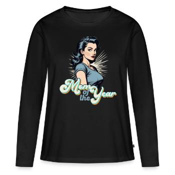 Mère de l’année Maman drôle Maman fière Design - T-shirt manches longues Premium bio Femme - noir - Devant - Julia (174cm)