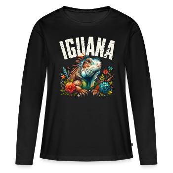 Iguane - T-shirt manches longues Premium bio Femme - noir - Devant - Julia (174cm)