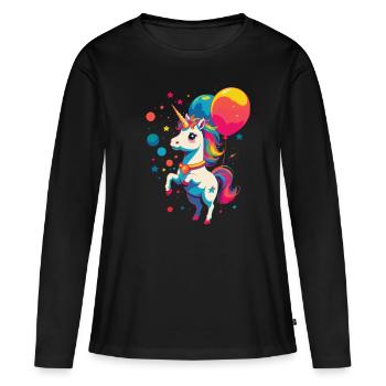 Einhorn Liebhaber Leuchtende Farben Design - Frauen Premium Bio Langarmshirt - Schwarz - Vorne - Julia (174cm)