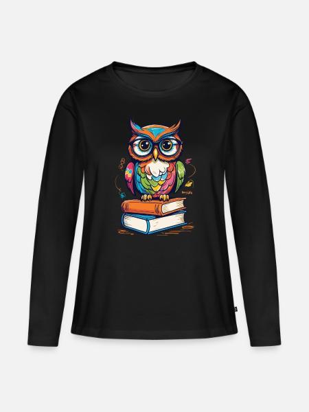 Süße Buch Illustration Eulen Liebhaber - Frauen Premium Bio Langarmshirt - Schwarz