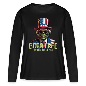 Né libre, imposé à mort, 4 juillet - T-shirt manches longues Premium bio Femme - noir - Devant - Julia (174cm)