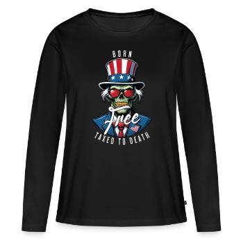 Né libre, imposé jusqu’à sa mort le 4 juillet - T-shirt manches longues Premium bio Femme - noir - Devant - Julia (174cm)