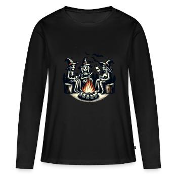 Camping feu de camp Vintage sorcières Design rétro - T-shirt manches longues Premium bio Femme - noir - Devant - Julia (174cm)