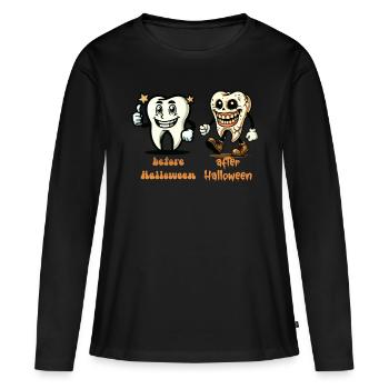 Zähne Vor Halloween Lustiger Spruch Design - Frauen Premium Bio Langarmshirt - Schwarz - Vorne - Julia (174cm)