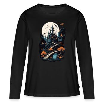 Château hanté effrayant Château hanté magique - T-shirt manches longues Premium bio Femme - noir - Devant - Julia (174cm)