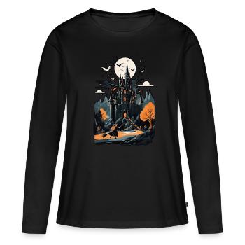 Château hanté effrayant Château hanté magique - T-shirt manches longues Premium bio Femme - noir - Devant - Julia (174cm)