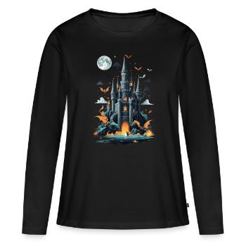 Château hanté effrayant Château hanté magique - T-shirt manches longues Premium bio Femme - noir - Devant - Julia (174cm)