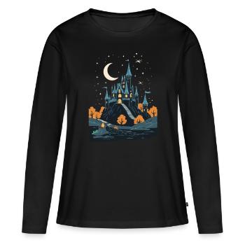 Château hanté effrayant Château hanté magique - T-shirt manches longues Premium bio Femme - noir - Devant - Julia (174cm)