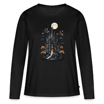Château hanté effrayant Château hanté magique - T-shirt manches longues Premium bio Femme - noir - Devant - Julia (174cm)