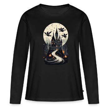 Château hanté effrayant Château hanté magique - T-shirt manches longues Premium bio Femme - noir - Devant - Julia (174cm)