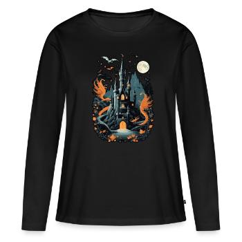 Château hanté effrayant Château hanté magique - T-shirt manches longues Premium bio Femme - noir - Devant - Julia (174cm)