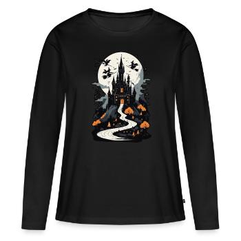 Château hanté effrayant Château hanté magique - T-shirt manches longues Premium bio Femme - noir - Devant - Julia (174cm)