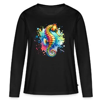 Hippocampe Hippocampe - T-shirt manches longues Premium bio Femme - noir - Devant - Julia (174cm)