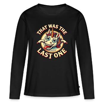 licorne drôle disant humour noir plus drôle - T-shirt manches longues Premium bio Femme - noir - Devant - Julia (174cm)