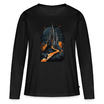 Château hanté effrayant Château hanté magique - T-shirt manches longues Premium bio Femme - noir - Devant - Julia (174cm)